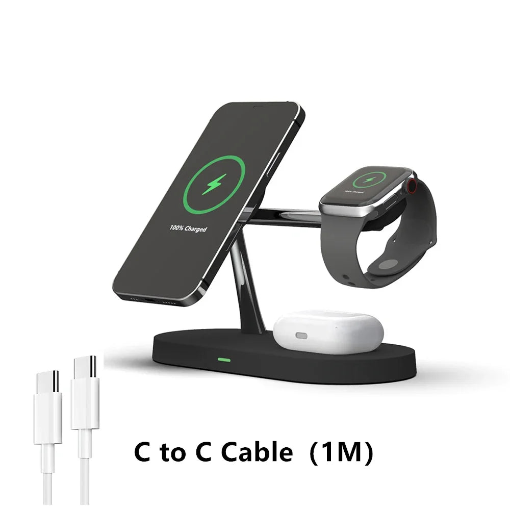 Soporte De Cargador Inalámbrico 3 En 1 Magnético Para Iphone 12 13 14 15 Estación De Carga Rápida Para Apple Watch 9 8 7 6 5 Airpods 2 3 Pro