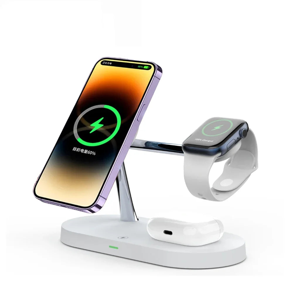 Soporte De Cargador Inalámbrico 3 En 1 Magnético Para Iphone 12 13 14 15 Estación De Carga Rápida Para Apple Watch 9 8 7 6 5 Airpods 2 3 Pro