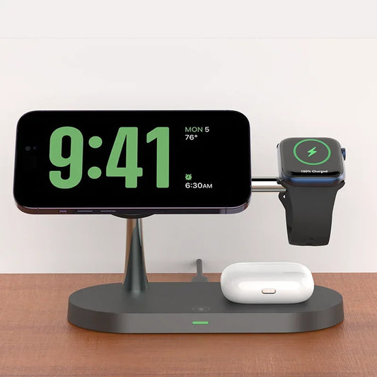 Soporte De Cargador Inalámbrico 3 En 1 Magnético Para Iphone 12 13 14 15 Estación De Carga Rápida Para Apple Watch 9 8 7 6 5 Airpods 2 3 Pro