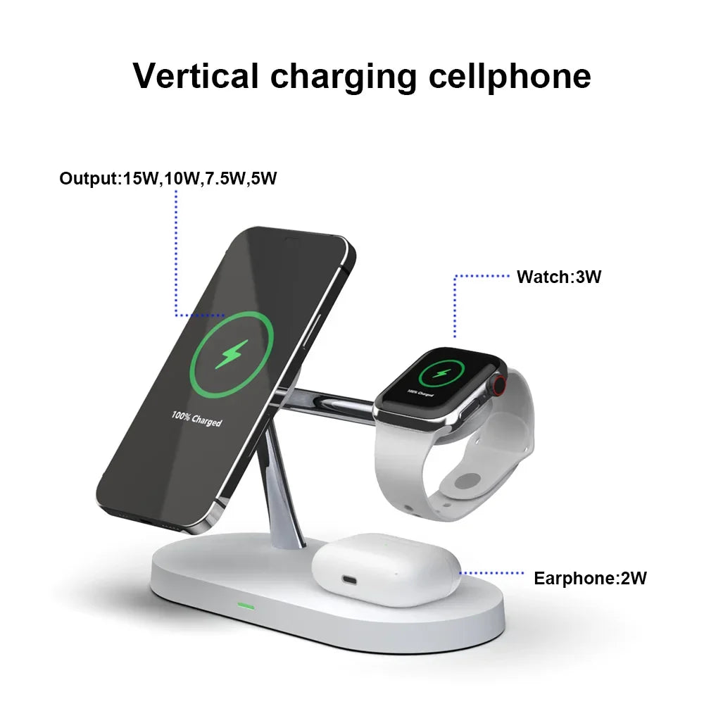 Soporte De Cargador Inalámbrico 3 En 1 Magnético Para Iphone 12 13 14 15 Estación De Carga Rápida Para Apple Watch 9 8 7 6 5 Airpods 2 3 Pro