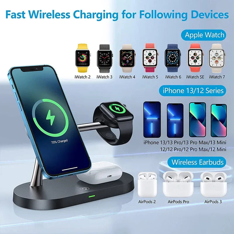 Soporte De Cargador Inalámbrico 3 En 1 Magnético Para Iphone 12 13 14 15 Estación De Carga Rápida Para Apple Watch 9 8 7 6 5 Airpods 2 3 Pro