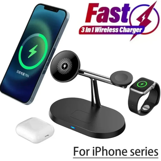 Cargador Inalámbrico De Teléfono Magnético 3 En 1, Base De Carga Rápida Para Magsafe Iphone 16 15 14 13 12 Samsung Apple/Galaxy Watch